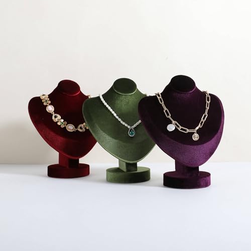 Velvet Necklace display stand for Selling, Jewelry Bust Mannequin for Show, Small Necklace Holder Stand【Green】 - color: Green