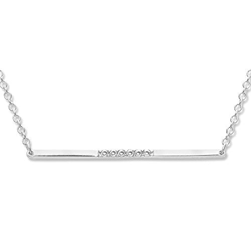 Horizontal Bar Necklace for Women, Sterling Silver or 14K Gold Plated Silver, Minimalist, CZ Diamond, Dainty Bar Pendant - Unique Jewelry Gift - style: Pavé Accent - Silver