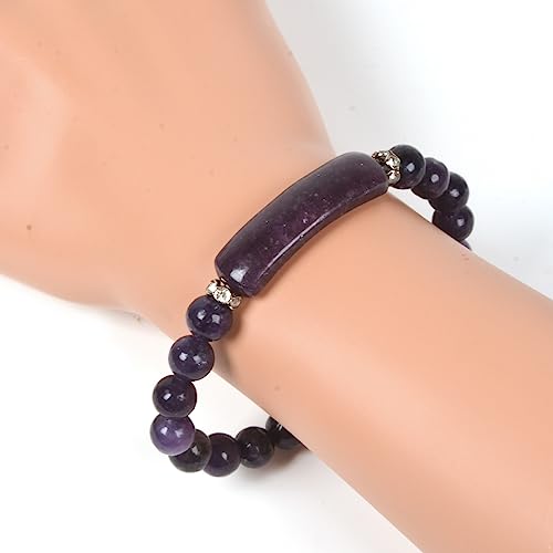 Justinstones Gem Semi Precious Gemstone Love Heart Charm Stretch Beaded Bracelet Unisex - color: Lepidolite Lithium Mica