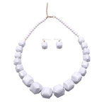 Halawly White Beads Necklace, Acrylic Costume Jewelry for Women Chunky Statement Strand Necklaces with Bracelet Dangle Earrings, Big African Beaded Necklace - color: White Long