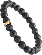 Forge & Foundry Faceted Matte Black Onyx Stone Beaded Bracelet | Custom Signature Stainless Steel Bead | ‘Pindar’ | 8mm and 10mm Bead Desgins | Refined Hand-Crafted Jewelry - color: 8mm Gold, size: Large