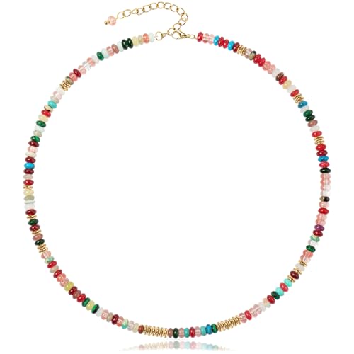 AGOT Beaded Gemstone Necklace for Women: Boho Bead Choker Natural Stone Necklaces - Handmade Jewelry for Summer Beach - color: Multi