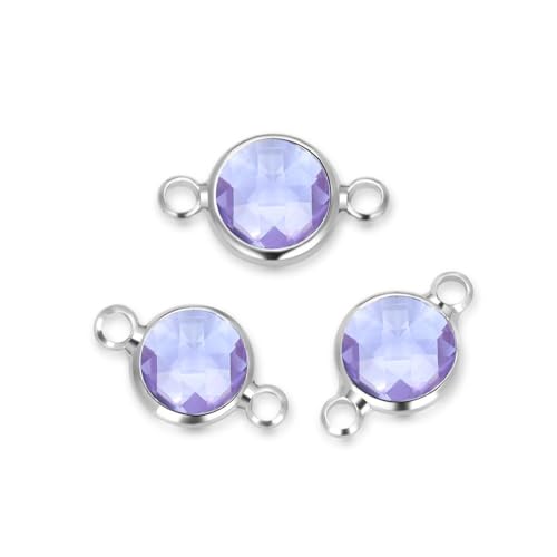 10pcs Adabele Grade A June Alexandrite Purple Birthstone Connector Link 6mm (0.24 Inch) Silver Plated Round Austrian Crystal Bead for Jewelry Making CCP1-S6 - color: June - Light Alexandrite, size: 6mm - 10pcs