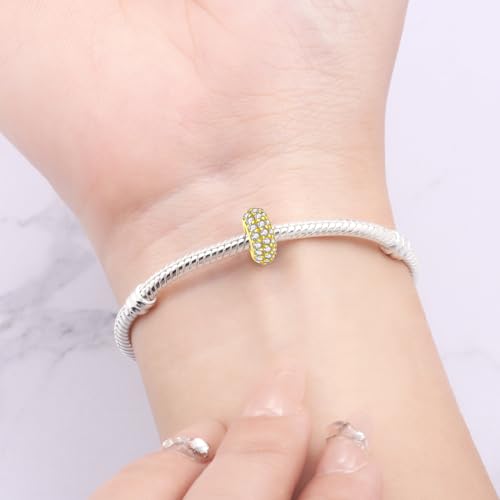 Spacer Stopper Beads for Bracelets & Necklaces, 925 Sterling Silver Beads | Smooth & Pave Cubic Zirconia (White, Blue, 18K Gold Plated) | Anti-Slide Separator Charms S925 Women Jewelry - color: 2Pcs Gold CZ Spacer