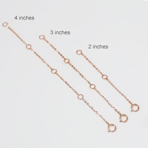 14K Solid Gold Necklace Extender Real Bracelet Extender 2 3 4 Inch Durable Adjustable Chain Gold Anklets Extension for Women 2" 3" 4" (14K Rose Gold-4 IN) - color: 14K Rose Gold-4 IN