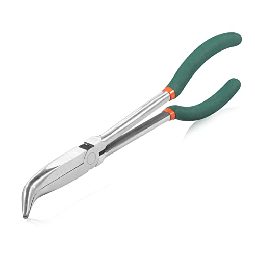 SPEEDWOX Long Reach Bent Nose Pliers 11 Inches 45 Degree Intermeshed Teeth Precision Fine Pliers for Hard to Reach Narrow Spaces High Leverage Reduce Efforts Non-slip Handle - style: 45°Bent Nose Pliers