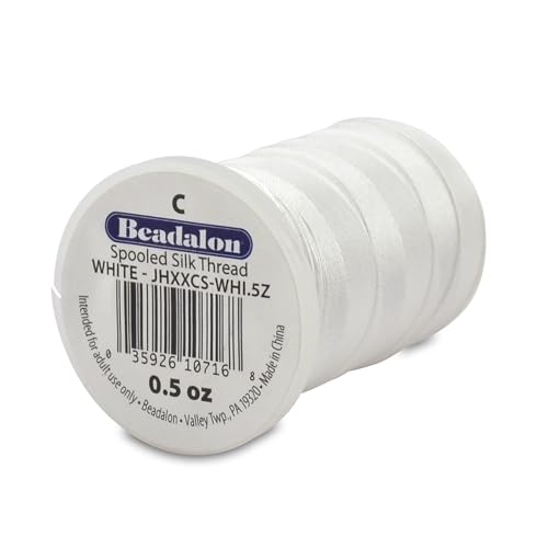 Beadalon Silk Thread Beading Thread | Bead String for Jewelry Making & Pearls | White | Size C 0.5 oz 930 ft - color: White, style: Size C