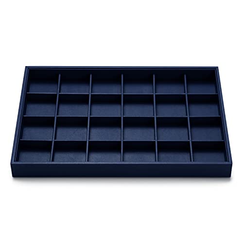 Oirlv Stackable Premium Leather Jewelry Trays 24 Grid Jewelry Organizer for Drawer Rings Earrings Holder Organizer - color: Blue, size: 24 Grid Tray