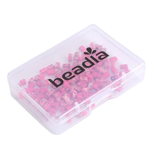 Beadia Rose Red Imperial Jasper Stone Tila Beads 5x2mm Rectangle 2-Hole Spacer Beads for DIY Bracelet Earring Making 15"/Strand - color: Imperial Jasper Rose Red, size: 5x2mm
