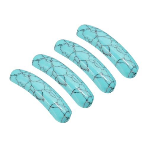 PATIKIL 4 Pcs Natural Stone, 36 x 10 mm Natural Curved Clear Quartz Stone Crystal Handmade Jade Flat Beads for DIY Crafting, Black Line Green Pine - color: Black Line Green Pine