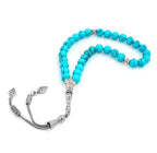 Simple Designed Natural Stone Worry Beads (8 mm -33 Beads) - Prayer Beads Tesbih-Tasbih-Tasbeeh-Misbaha-Subha-Sebha-Sibha-Rosary (Synthetic Blue Turquoise Stone) - color: Blue Turquoise Stone