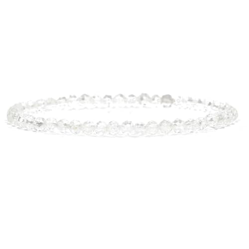 Angelstones Natural Gemstone Small Beaded Stretch Bracelet, 4mm Faceted Round Beads, Crystal Healing Bracelet for Women - color: Clear Quartz