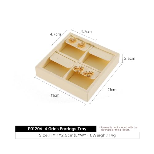 Dark Blue Jewelry Display Tray Ring Necklace Earring Bangle Organizer Multifunctional Storage Case for Jewelry Showcase (Small 4 Grids Earrings Tray(beige)) - color: 19-Earring Tray
