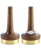 QWORK Wooden Ring Holder for Jewelry, 2 Pack Black Walnut Wood with Brass Stand Modern Display, Gift For Wedding & Anniversary - size: 2 Pcs