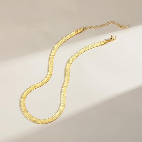 Gold Necklace for Women - Chunky 14K Gold Plated Chain Necklace Cuban Link Paperclip Chain Herringbone Statement Choker Necklace for Women Simple Trendy Jewelry Gifts - style: 6mm-snake chain-gd