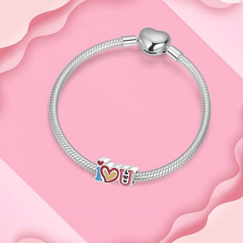 925 Sterling Silver Charms for Bracelets and Necklaces Charms for Women Fashion Jewelry for Women Friend and Mother - color: I LOVE U