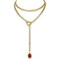 Heart Slip Chain Necklace for Women, 39 Inch Cuban Chain, Removable Heart O-Ring, Crystal Pendant, Adjustable Stainless Steel Y-Necklace - color: Gold-Red