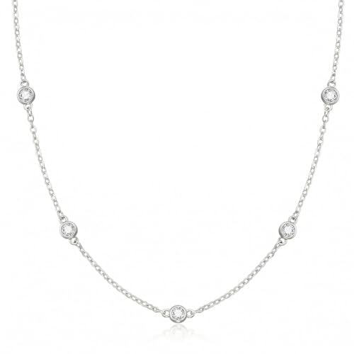 Mothers Day Gifts - Dainty Silver Gold Necklaces for Women Cute Station Choker Simulated Diamond Necklace Simple Layering CZ Necklace Trendy Jewelry Gifts - color: Silver, style: 5pcs Round CZ-Cable Chain