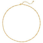 Dremmy Studios Dainty Gold Choker Necklace for Women 14K Gold Plated Coin Disc Figaro Layered Beaded Flat Mariner Sideways Cross Wishbone Link Clavicle Necklaces - style: 2.8mm wave chain