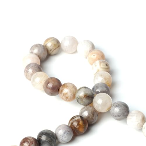 100Pcs Natural Stone 6mm Bamboo Leaf Agate Round Loose Gemstone Energy Healing Beads Hole Size 1mm DIY Smooth Beads for Bracelet Necklace Earrings Jewelry Making - color: Bamboo Leaf Agate, size: 6mm