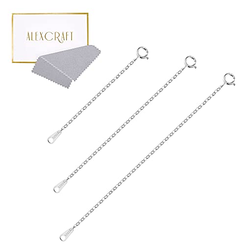 ALEXCRAFT White Gold Necklace Extenders 925 Sterling Silver Necklace Bracelet Ankle Extender Chain Extension for Jewelry Making（2 3 4 inch） - style: White Gold-Rectangle Tag