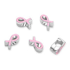 20pcs Pink Ribbon Symbol of Awareness Large Hole Enamel Loose Beads (4.5mm Hole) Antique Silver Metal Spacer for DIY Craft Jewelry Making MEC-C14 - size: Pink Ribbon