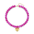 Chunky Heart Necklace for Women, Colorful Acrylic Beaded Statement Puff Heart Necklace, Cute Boho Y2K Choker Necklace for Gift Jewelry - color: Rose