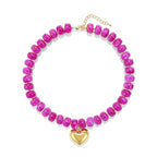 Chunky Heart Necklace for Women, Colorful Acrylic Beaded Statement Puff Heart Necklace, Cute Boho Y2K Choker Necklace for Gift Jewelry - color: Rose
