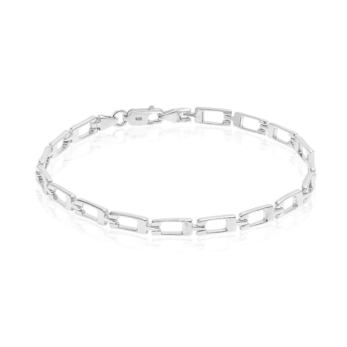 LeCalla Handmade Sterling Silver Mens Bracelets | Solid Italian 925 Chain Bracelets | Classic Designs Chain Bracelets for Men | Men's Silver Bracelet Gift for Dad, Boyfriend, Son - style: 8.5" Open Rectangle Link