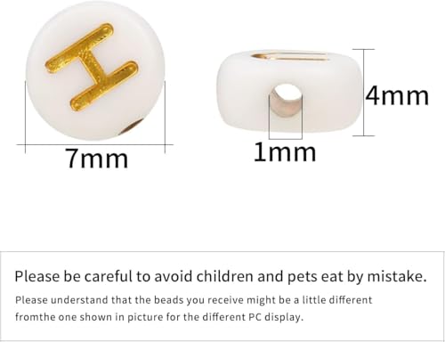 Acrylic Letter Beads Alphabet Gold Letters White Round Bead, 4×7mm 1200pcs, for Friendship Bracelet Jewelry Making Kit - color: Gold Letter White Beads, size: 4×7mm(Round)