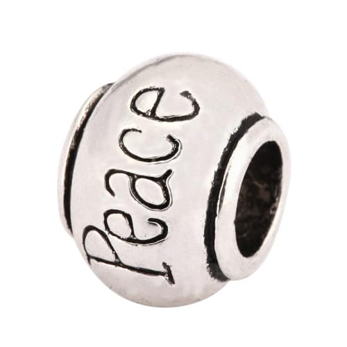 20pcs Peace Beads Large Hole Loose Round Bead (4.5mm Hole) Antique Silver Metal Spacer for DIY Craft Jewelry Making MEC-C8 - size: Peace Bead