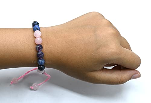 Amazing Gemstone Bracelet for Anxiety and Stress Manifestation - Rose Quartz Sodalite Amethyst Bracelet Set for Men Women Healing Calming Anxiety Stress Relief Gifts Pulseras Para Hombres Mujer - color: Anxiety