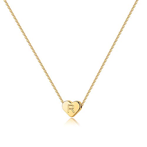 Turandoss Mothers Day Gifts for Mom Wife - Dainty 14K Gold Plated Heart Initial A-Z Pendant Letter Heart Necklace Birthday Mothers Day Gifts for Women Girls - style: R
