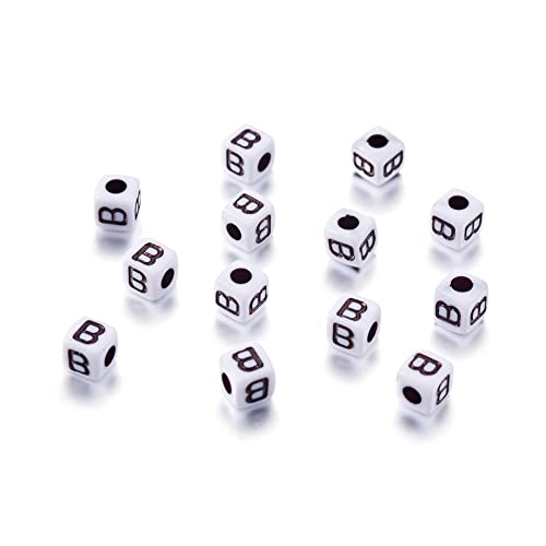 240pcs Opaque Acrylic Letter B Cube Beads White Plastic Alphabet Loose Spacer Square Beads 4-5mm for DIY Name Bracelet Necklace Jewelry Crafts Making Hole: 1.8mm - color: Letter B#White and Black