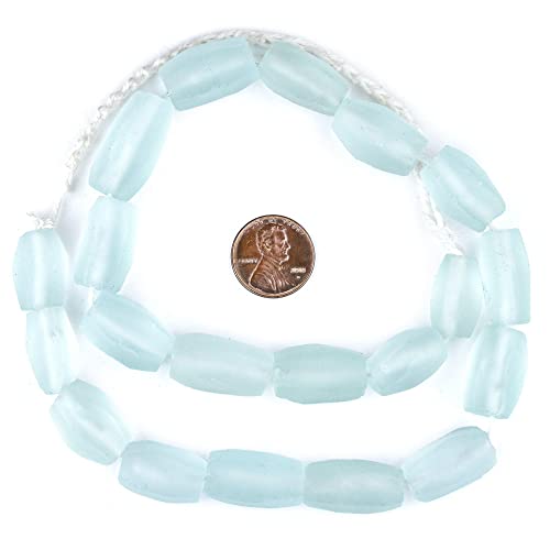 The Bead Chest Clear Aqua Faceted Cylinder Java Recycled Glass Beads (20x12mm) - color: Clear Aqua