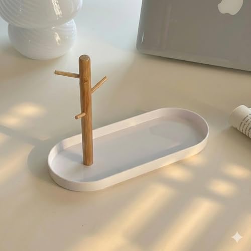 Shinpuru Key Tray & Key Bowl, Jewelry Tray with Wood 3-Tier Hanging Organizer - Multi-Functional Entryway Tray, Perfect for Key Bowl, Ring Holder, Jewelry Dish Organize (White Oval) - color: White Oval