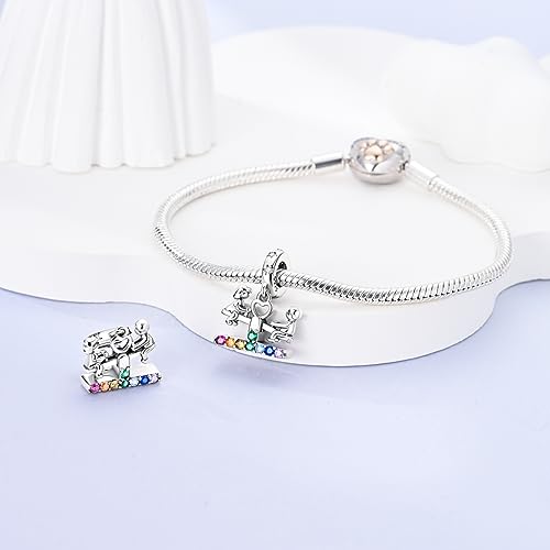 MULA 925 Sterling Silver Charms for Bracelets and Necklaces Lipstick and Bag Dangle Pendants Tower Camera Beads Jewelry Charms for Women - color: Couple Seesaw