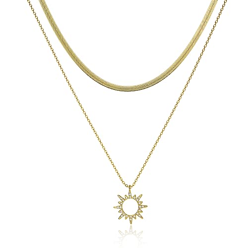 Moodear Gold Necklace for Women Dainty Chunky 14K Gold Plated/Sliver Plated Chain Necklace Cuban Link Paperclip Chain Choker Toggle Clasp Layered Necklace for Women Trendy Fashion Gift - style: Sun pendant chain necklace