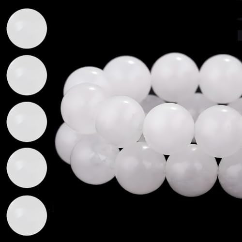 HAAMIIQII 6mm Natural White Jade Beads Round Gemstone Loose Beads for Jewelry Making 2 Strands (120-130pcs) - color: White Jade, size: 6mm (120-130pcs)