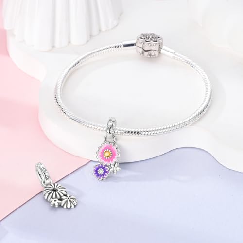 MULA 925 Sterling Silver Charms for Bracelets and Necklaces Lipstick and Bag Dangle Pendants Tower Camera Beads Jewelry Charms for Women - color: Daisy