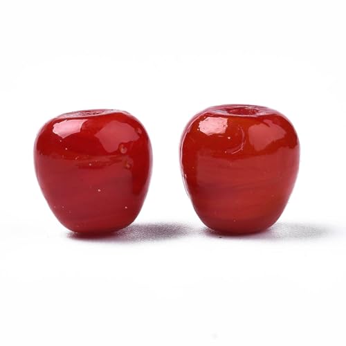 Ipotkitt 100 pcs Red Handmade Lampwork Apple-Shaped Beads Cherry Fruit Food Glass Spacer Bead for DIY Jewelry Making Bracelet Necklace Earrings Keychains Phone Crafts