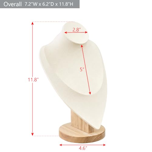 MOOCA 2 Pcs Set Necklace Chain Jewelry Display Holder, Jewelry Stand, Necklaces Display Mannequin Bust Stand, Wood Sturdy Base, Cream Suede - color: 2-Pcs Cream Suede