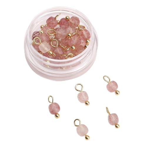 Beadia Natural Faceted Cube Stone Charms 4mm 30pcs with Untarnish Metal Accessories Loose Square Beads for DIY Jewelry Making - color: Strawberry Crystal