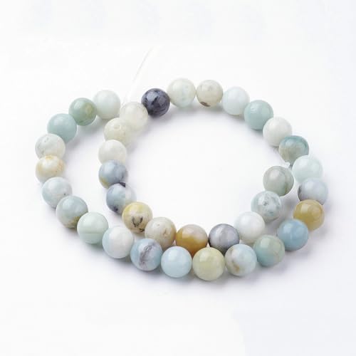 38Pcs Natural Flower Amazonite Beads 10mm Round Gemstone Beads Smooth Stone Loose Bead for DIY Bracelets Necklace Earrings Jewelry Making - color: Natural Flower Amazonite, size: 10mm