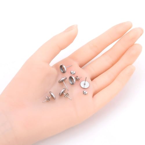 100pcs Adabele 304 Grade Surgical Stainless Steel Hypoallergenic Earring Post Bezel Cup Tray Blank Setting 100 Earnut Backs for 8mm Cabochon Resin DIY Earrings Jewelry Making SJF7-8 - size: 8mm (0.31 inch)