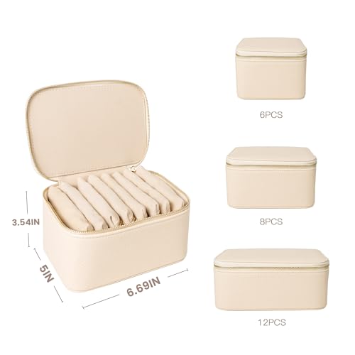 Travel Jewelry Case, Small Travel Jewelry Box with 8 Velvet Jewelry Bag Mini Pouch, Portable Travel Jewelry Organizer for Rings Earrings Necklaces (Beige 8 Pcs) - color: Beige 8 Pcs