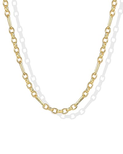 PAVOI 14K Gold Plated Curb Paperclip Box Sphere Bead Snake Herringbone and Figaro Chain Adjustable Necklace - style: Chain