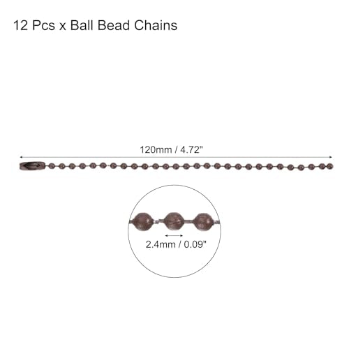 MECCANIXITY Ball Bead Chain Beaded Necklace Chains 5 Inch Adjustable Metal Ball Chains 2.4mm/0.1inch Keychain for Jewelry Making,DIY Craft Projects,Pack of 12(Brown) - color: Brown