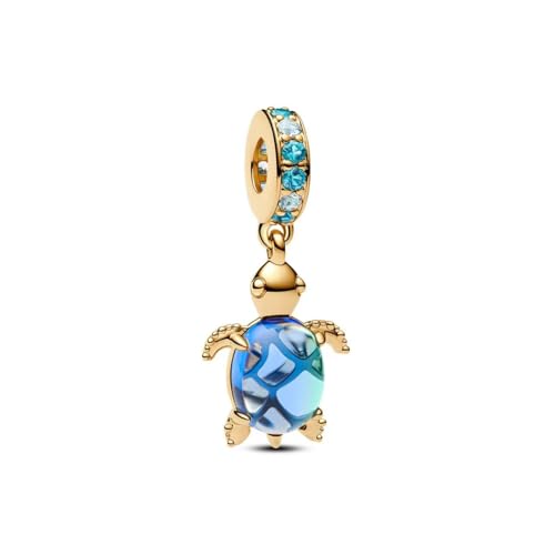 925 Sterling Silver Charms for Bracelets Gold Love and Heart Charms Cherry Blossom Dangle Beads Jewelry for Women - color: Gold Blue Sea Turtle