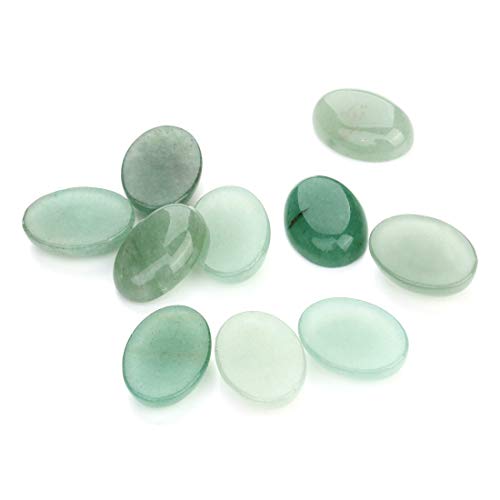 10pcs 10mmX14mm Oval Cabochons Stone Jewelry Round Flat-Back Design No Hole Beads Half Round Jade/Charms Amethyst/Blue Lapis Lazuli Cabochons for Jewelry Making (Green Aventurine Stone)